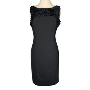 Ann Taylor Black Sleeveless Dress with Ruffle Neckline, Size 8P   EUC